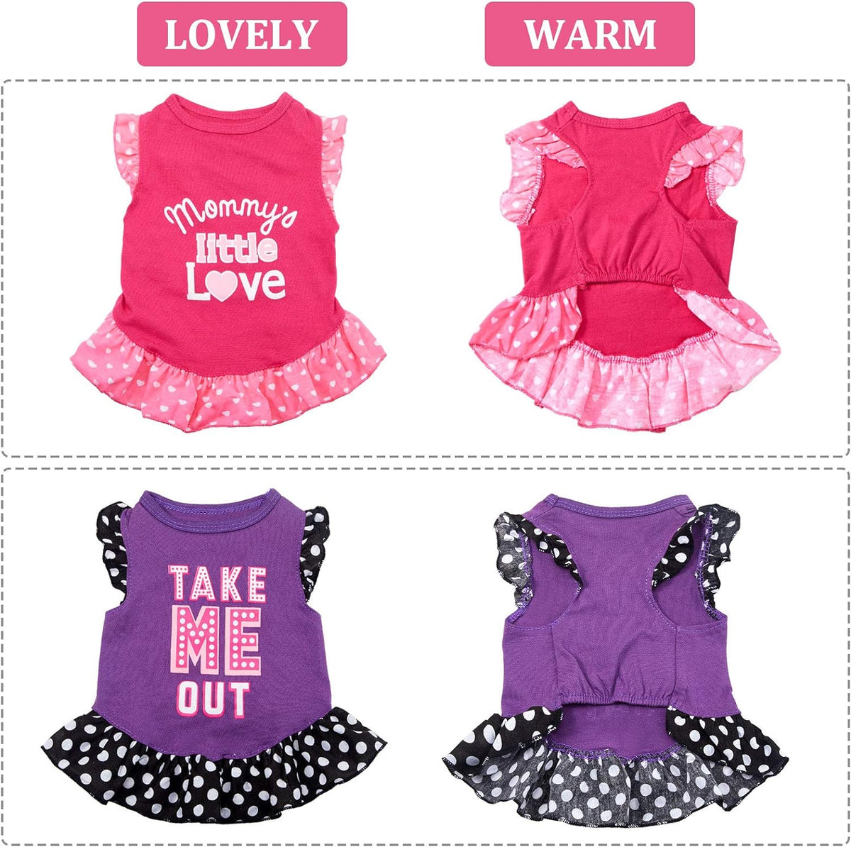 2 Set Dog Dresses for Dogs XS/S/M/L, Love and Me, Medium
